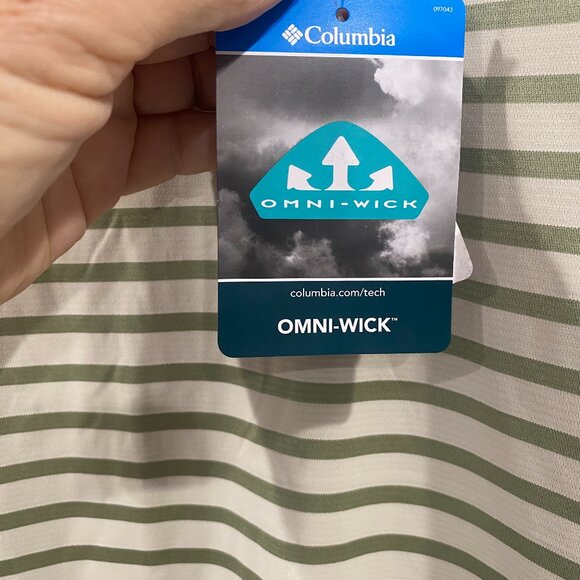 Columbia, NWT, Hiking Striped Polo, men's  size L, in beige and army green. - Picture 5 of 7